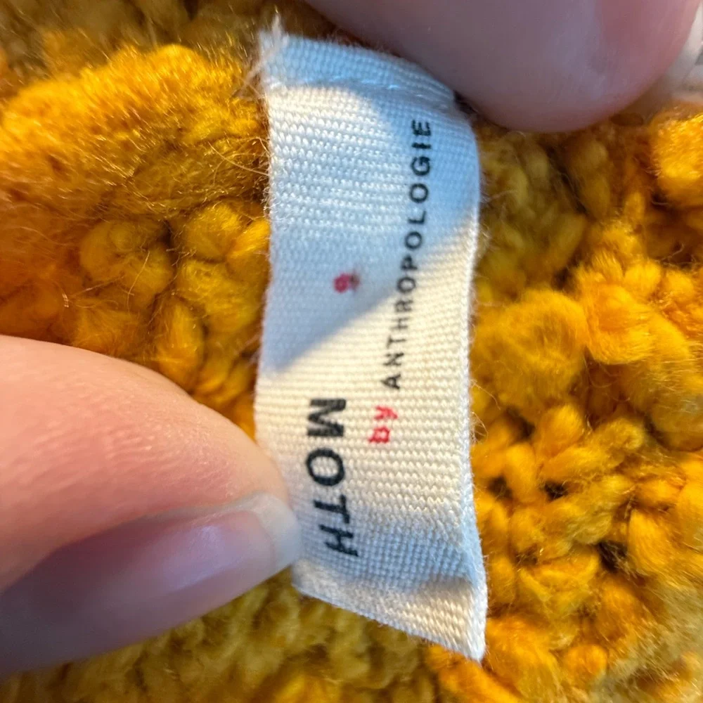 Anthropologie Moth Mustard Yellow Mock Turtleneck Boucle Sweater Cozy